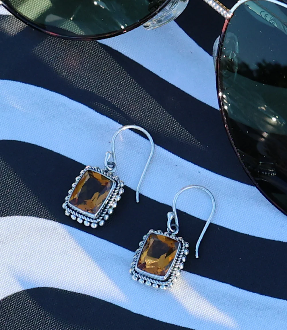 Sterling Silver Rectangular Gemstone Earrings - Image 3