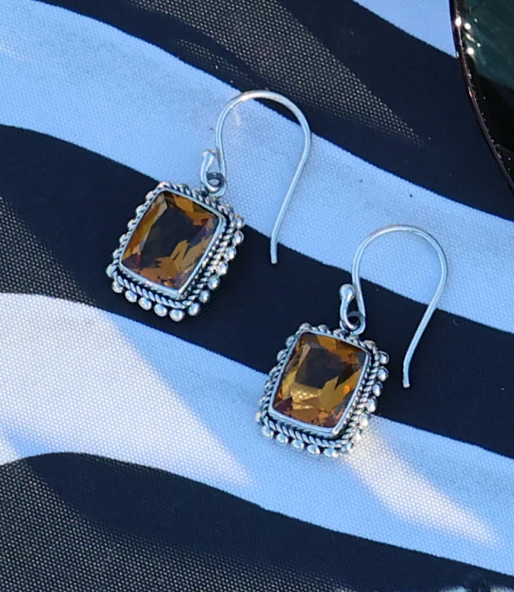 Sterling Silver Rectangular Gemstone Earrings - Image 5