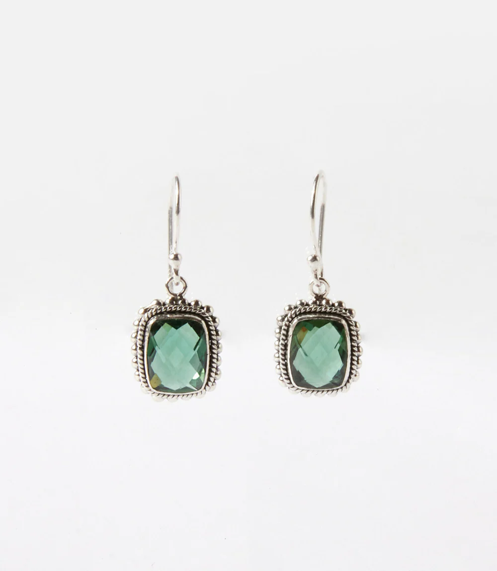Sterling Silver Rectangular Gemstone Earrings - Image 2