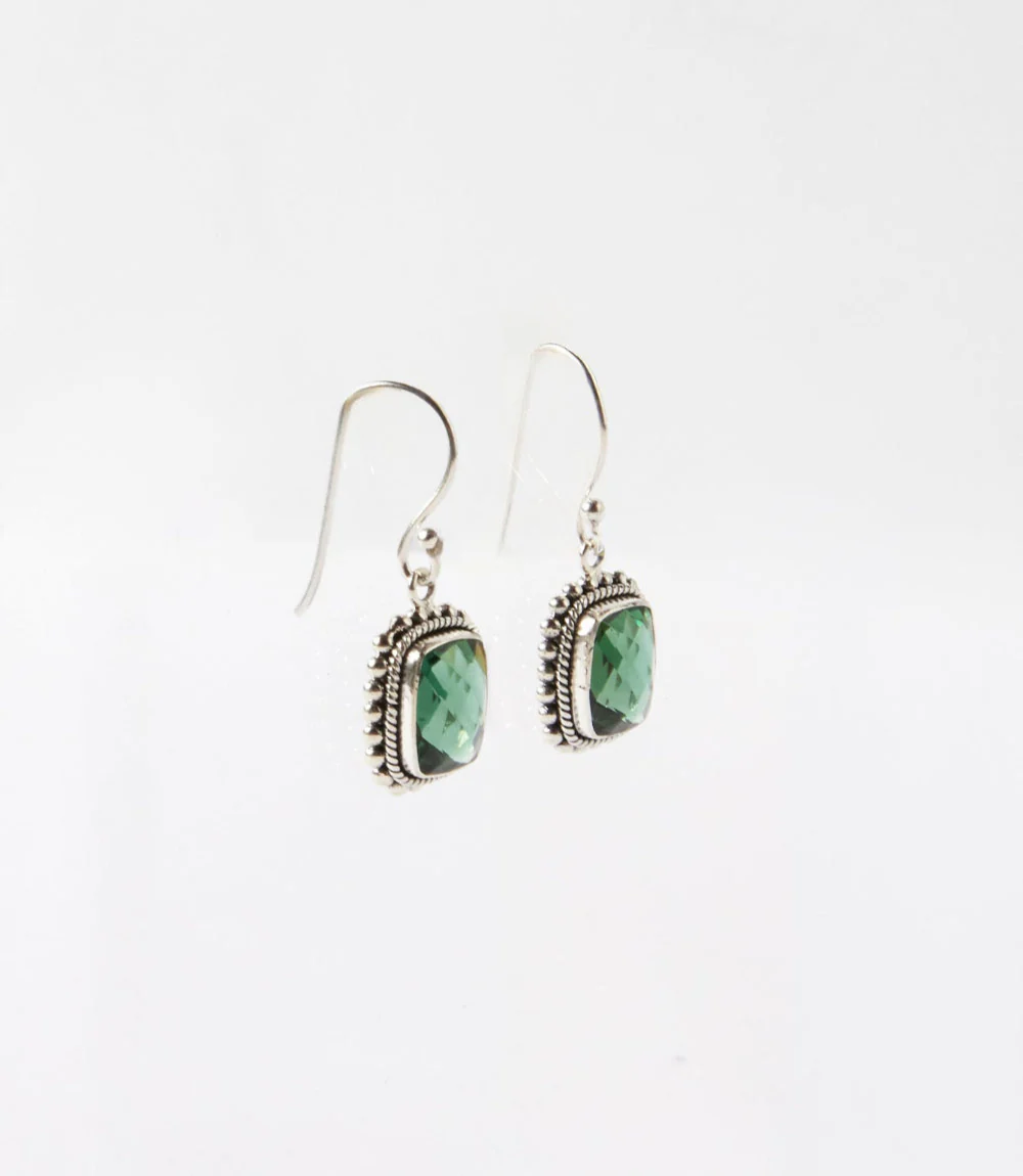 Sterling Silver Rectangular Gemstone Earrings - Image 3