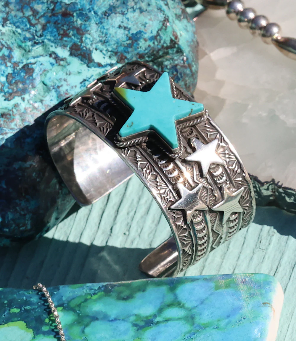 Sterling Silver Turquoise Star Cuff Bracelet - Image 2