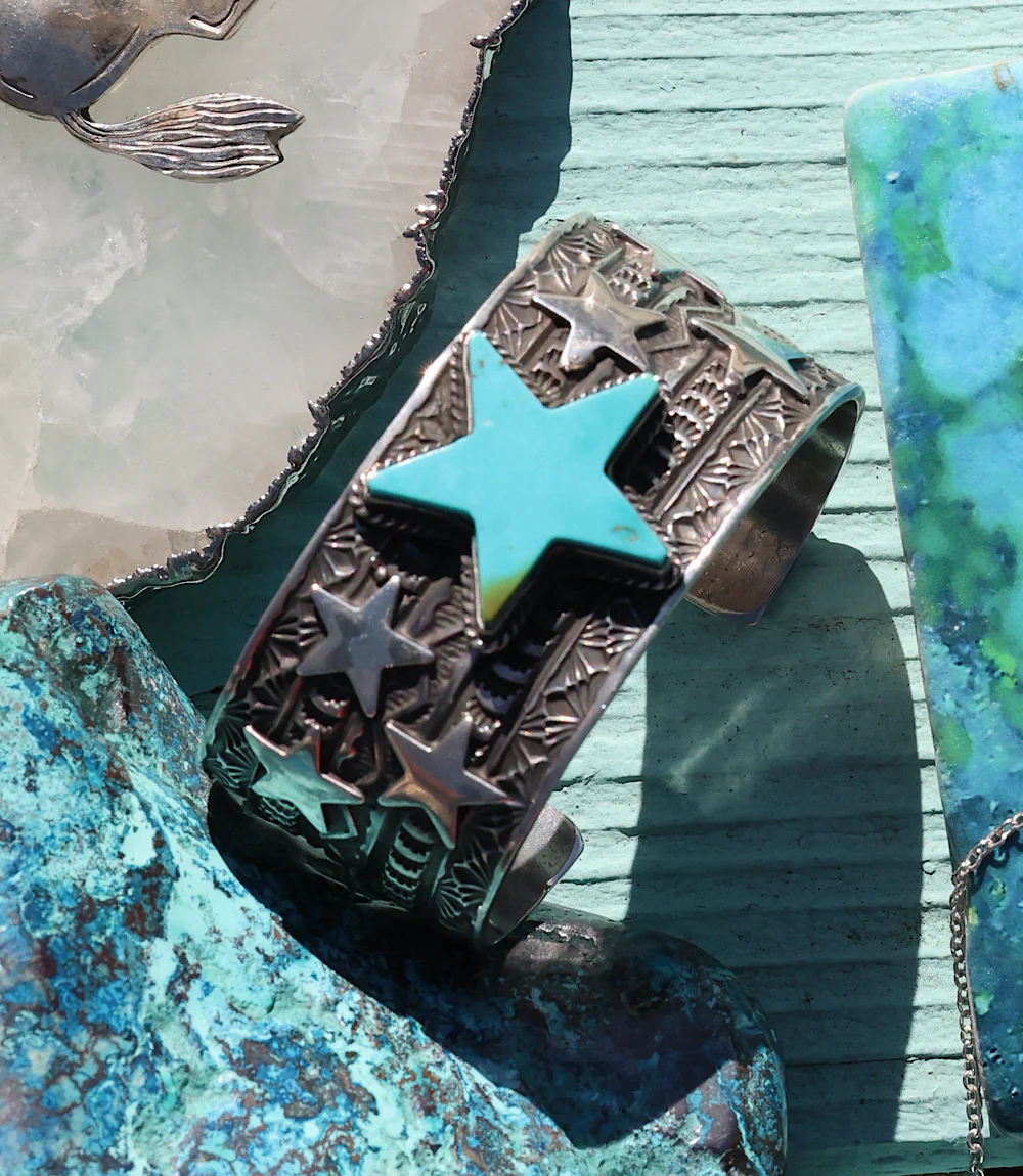 Sterling Silver Turquoise Star Cuff Bracelet - Image 3