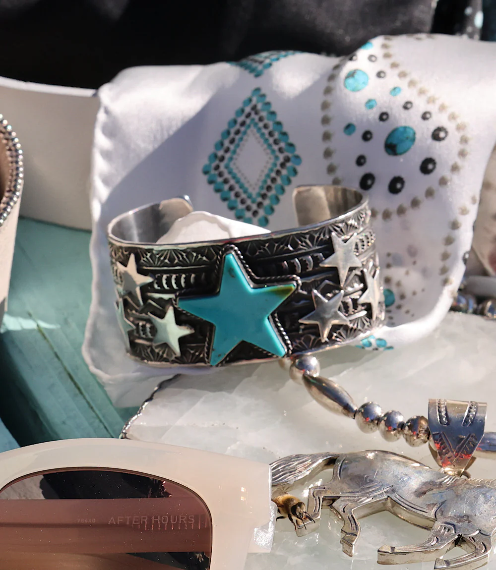 Sterling Silver Turquoise Star Cuff Bracelet - Image 4