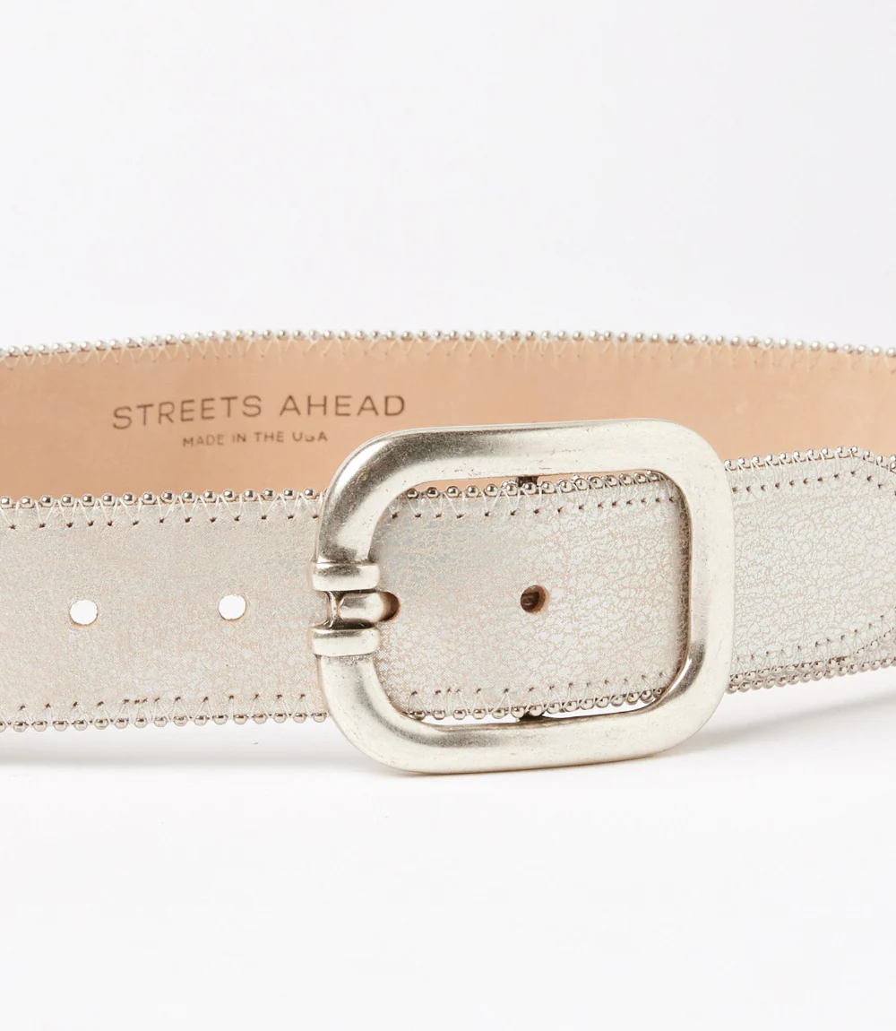 Streets Ahead Metallic Leather Rivet Trim Belt - Image 6