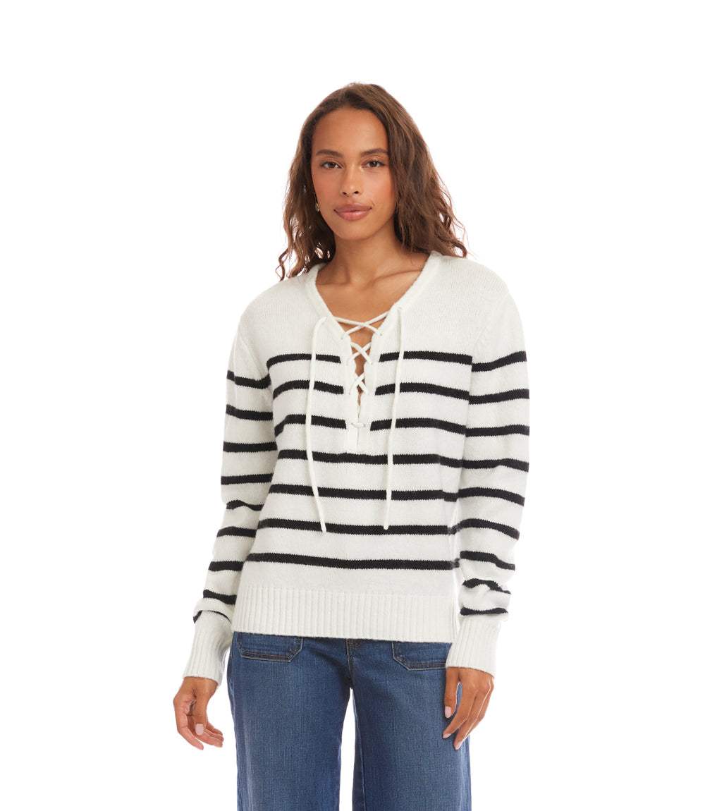 Stripe Lace-Up Sweater - Image 2