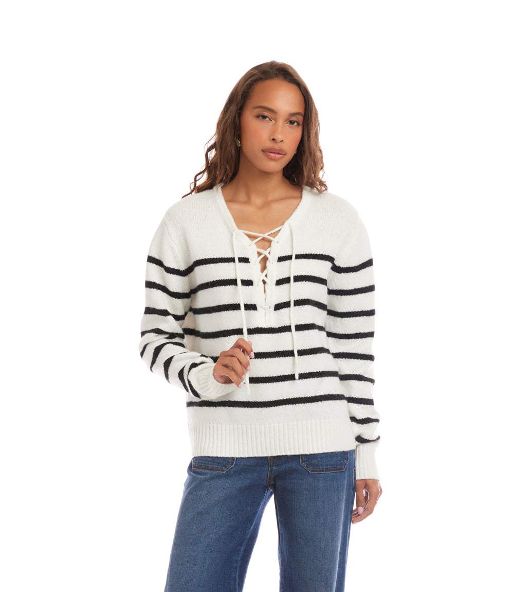 Stripe Lace-Up Sweater - Image 3