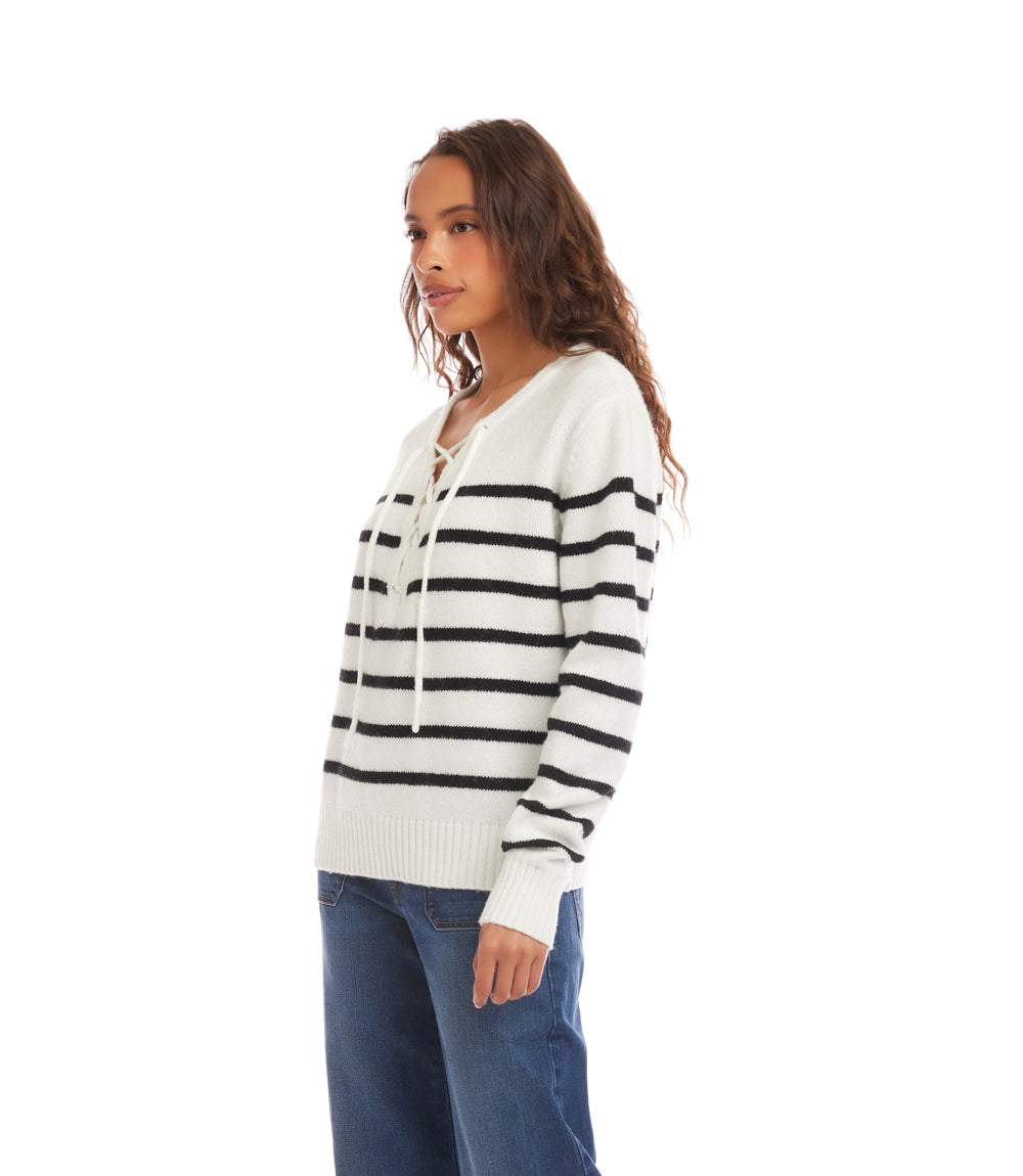 Stripe Lace-Up Sweater - Image 4