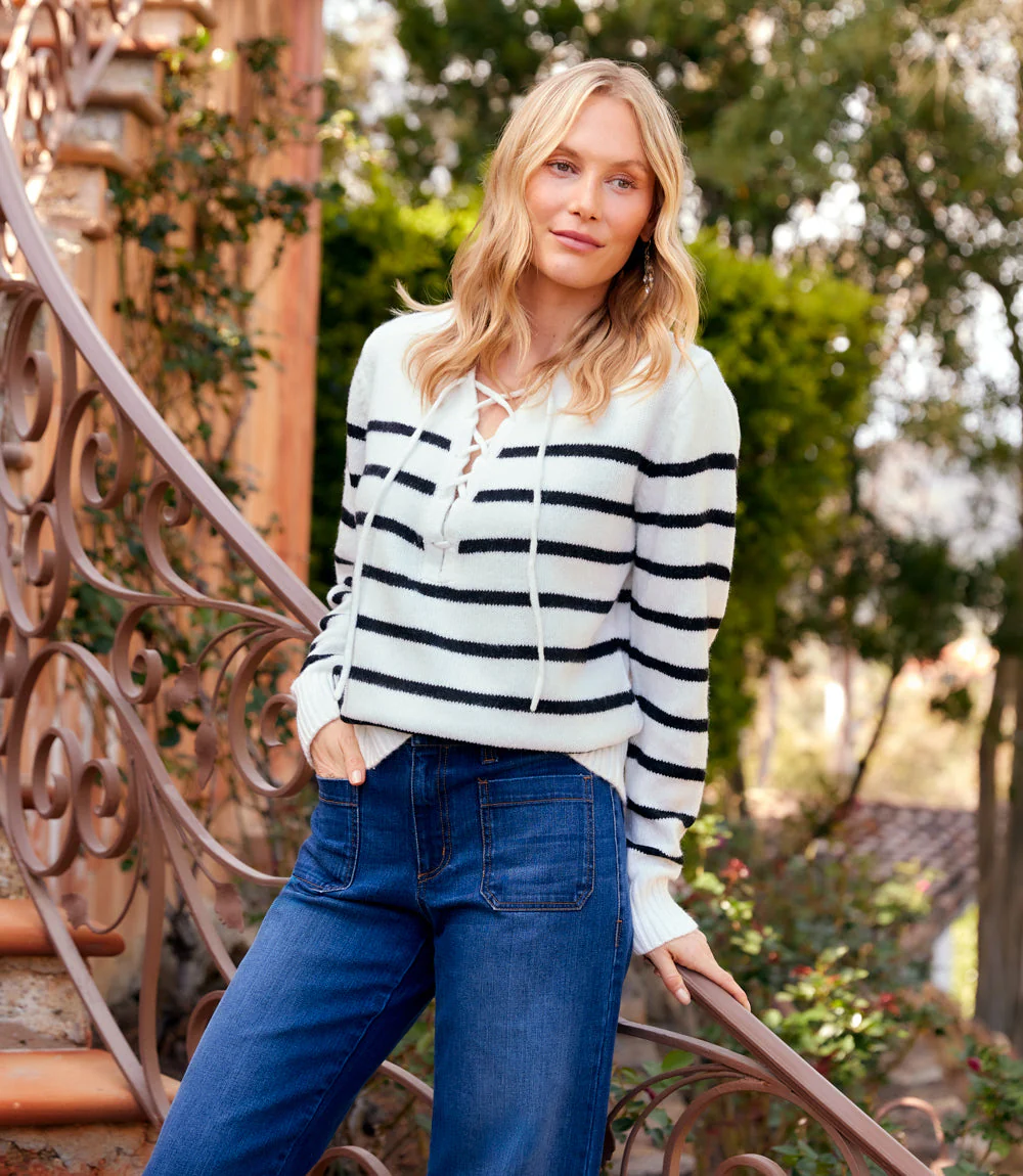 Stripe Lace-Up Sweater - Image 6