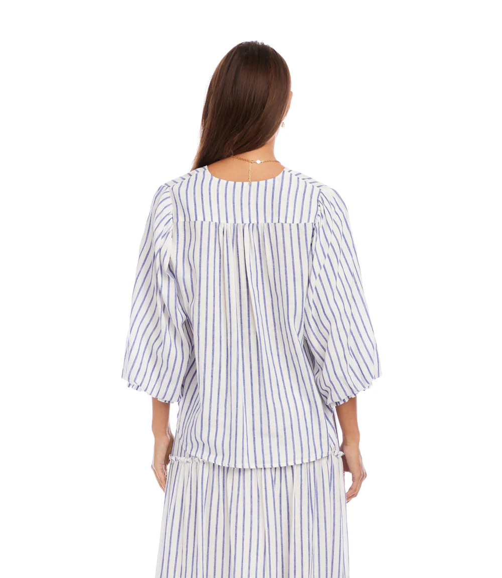 Stripe Layered Sleeve Shirred Blouse - Image 5