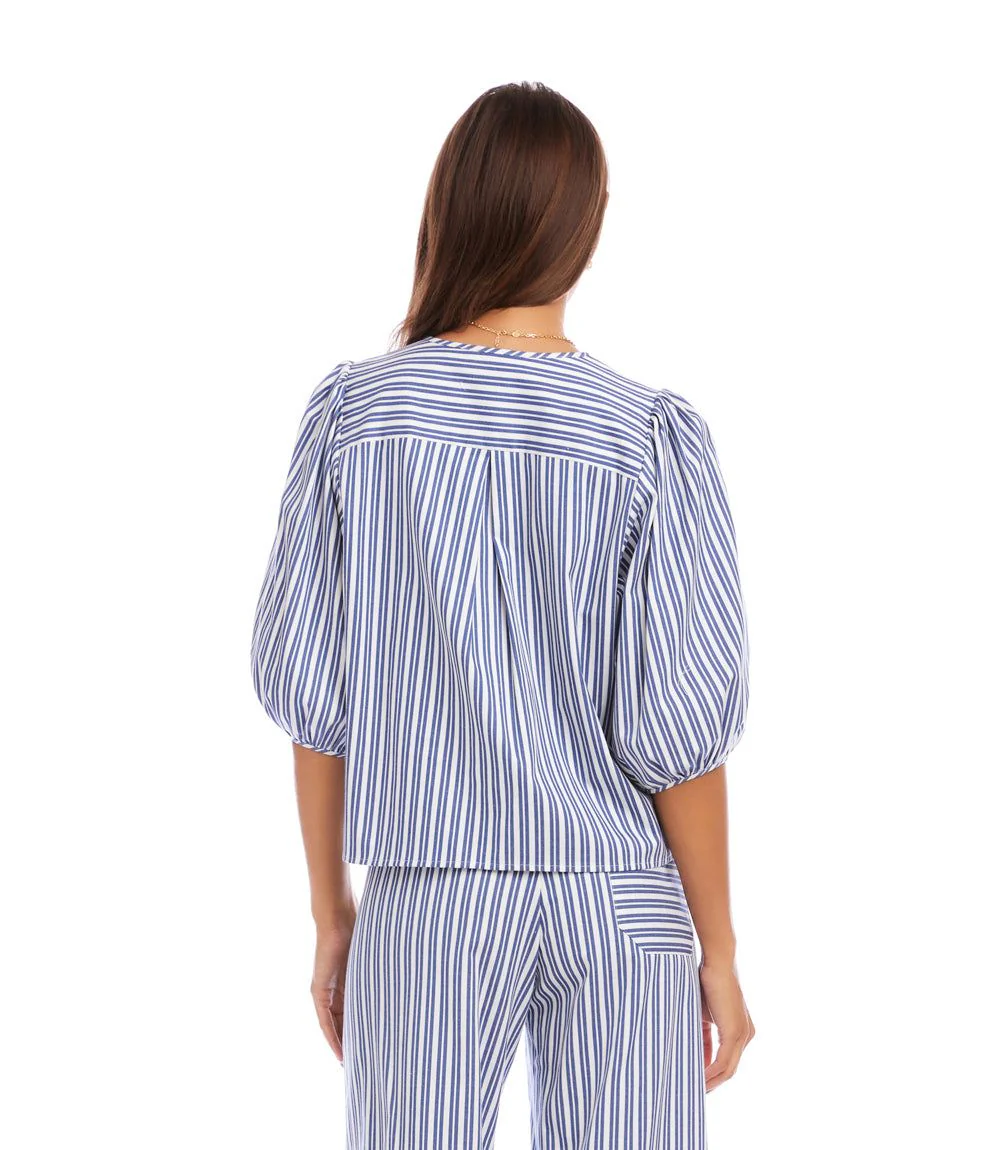 Stripe Puff Sleeve Button Front Top - Image 10