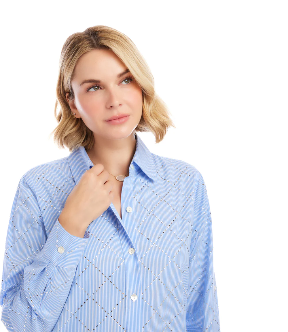 Stripe Roll-Tab Embellished Shirtdress - Image 11