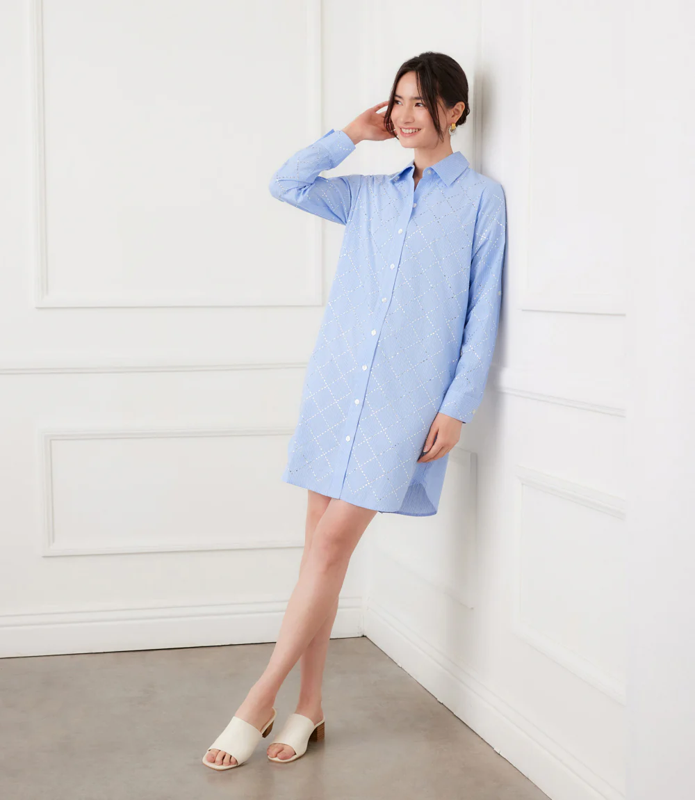 Stripe Roll-Tab Embellished Shirtdress - Image 12