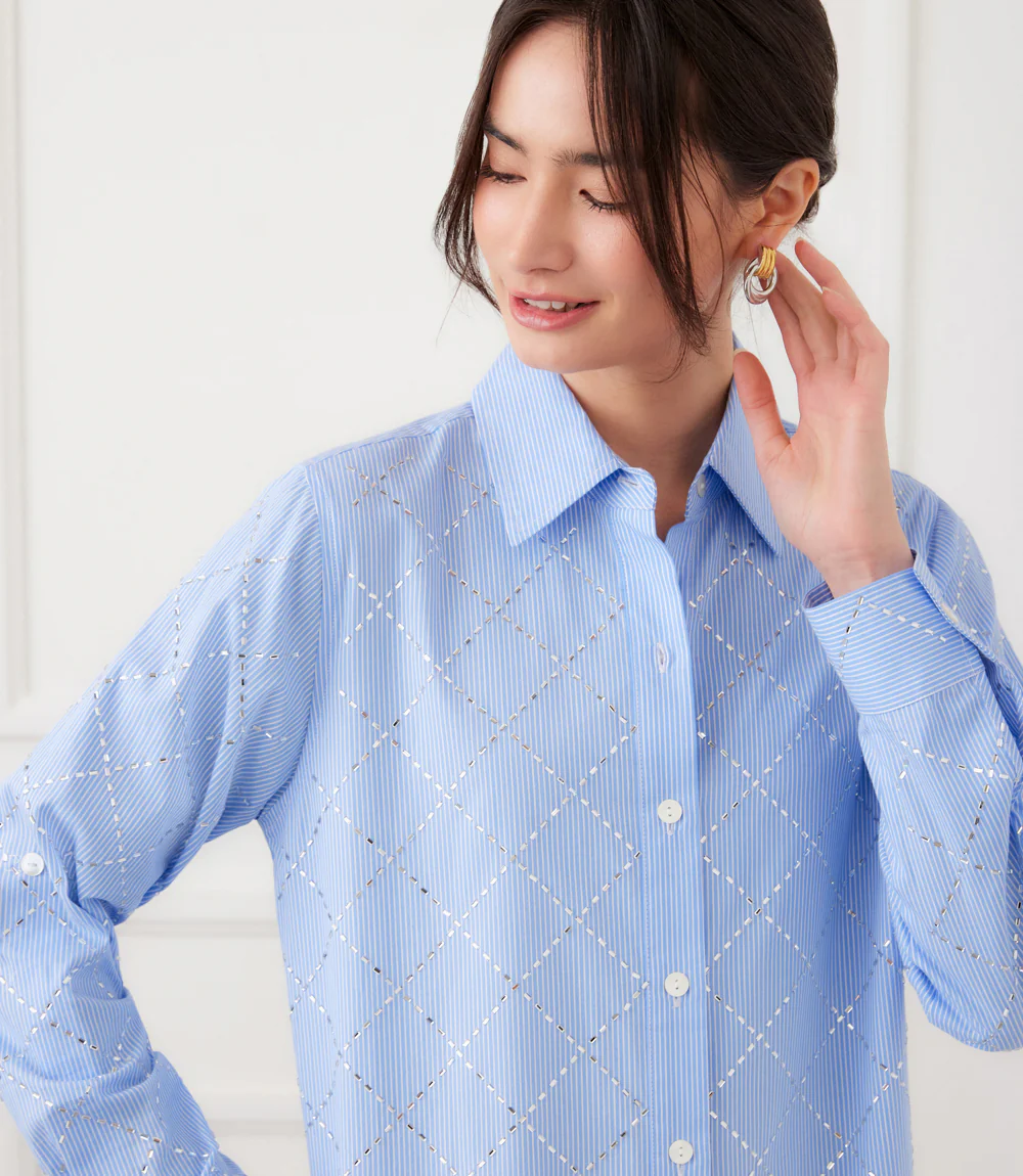 Stripe Roll-Tab Embellished Shirtdress - Image 5