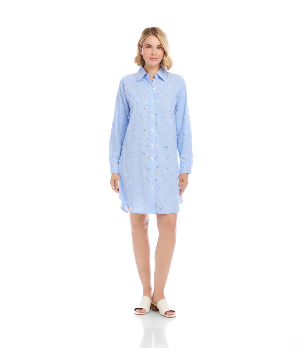 Stripe Roll-Tab Embellished Shirtdress - Image 8