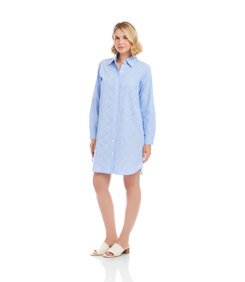 Stripe Roll-Tab Embellished Shirtdress - Image 9