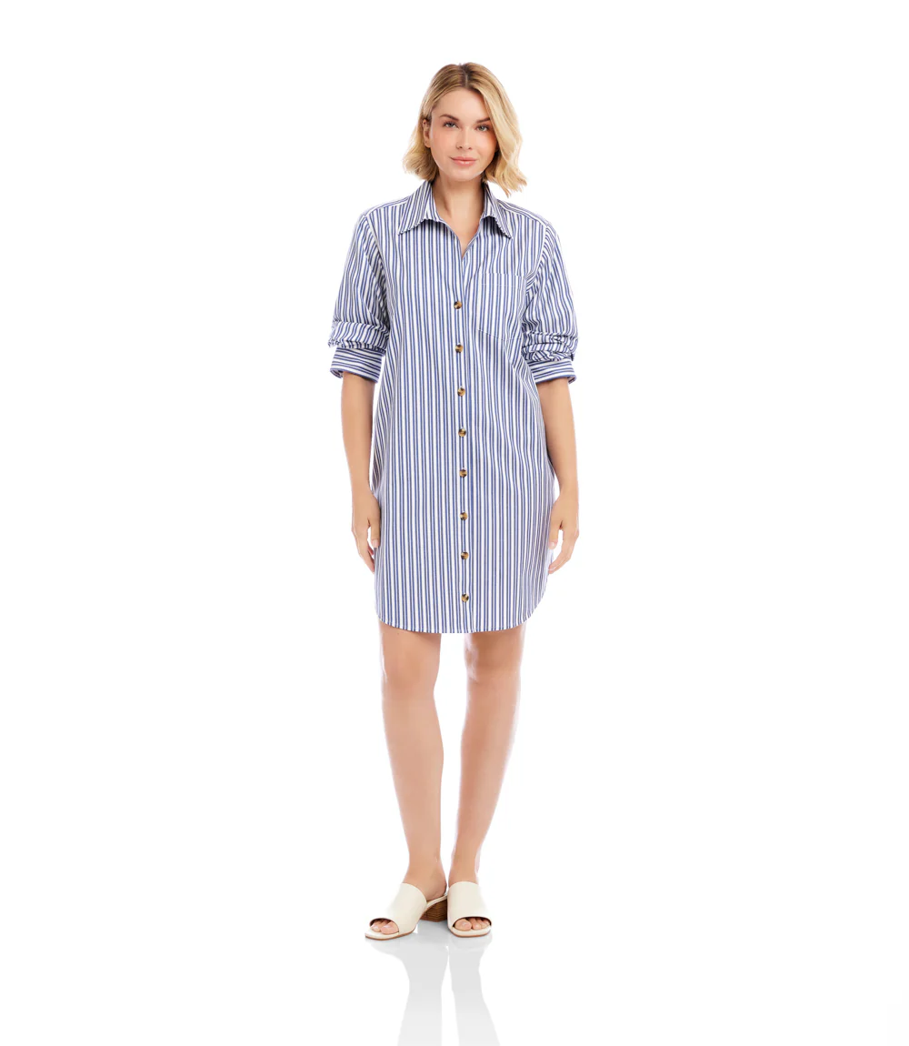 Stripe Ruched Sleeve Shirtdress - Image 4