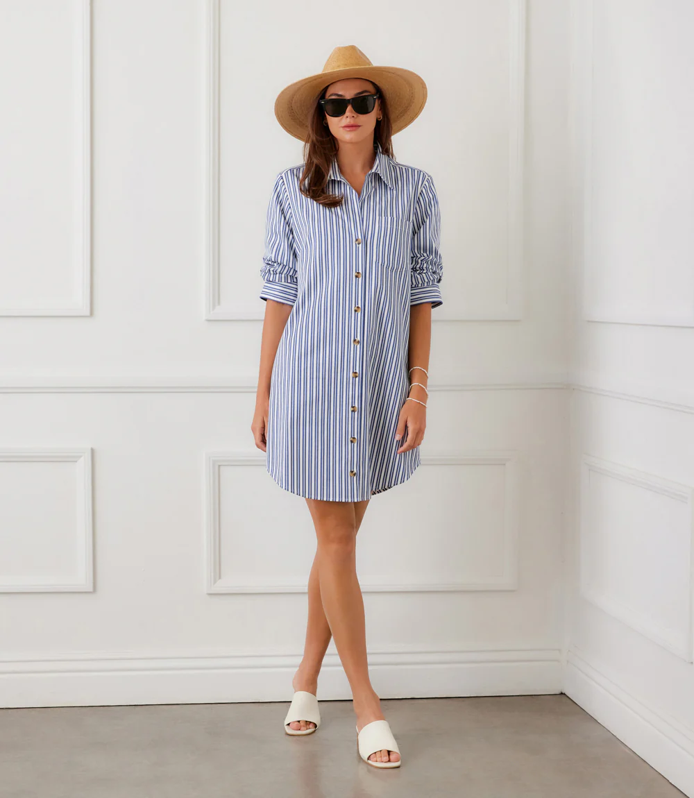 Stripe Ruched Sleeve Shirtdress - Image 8