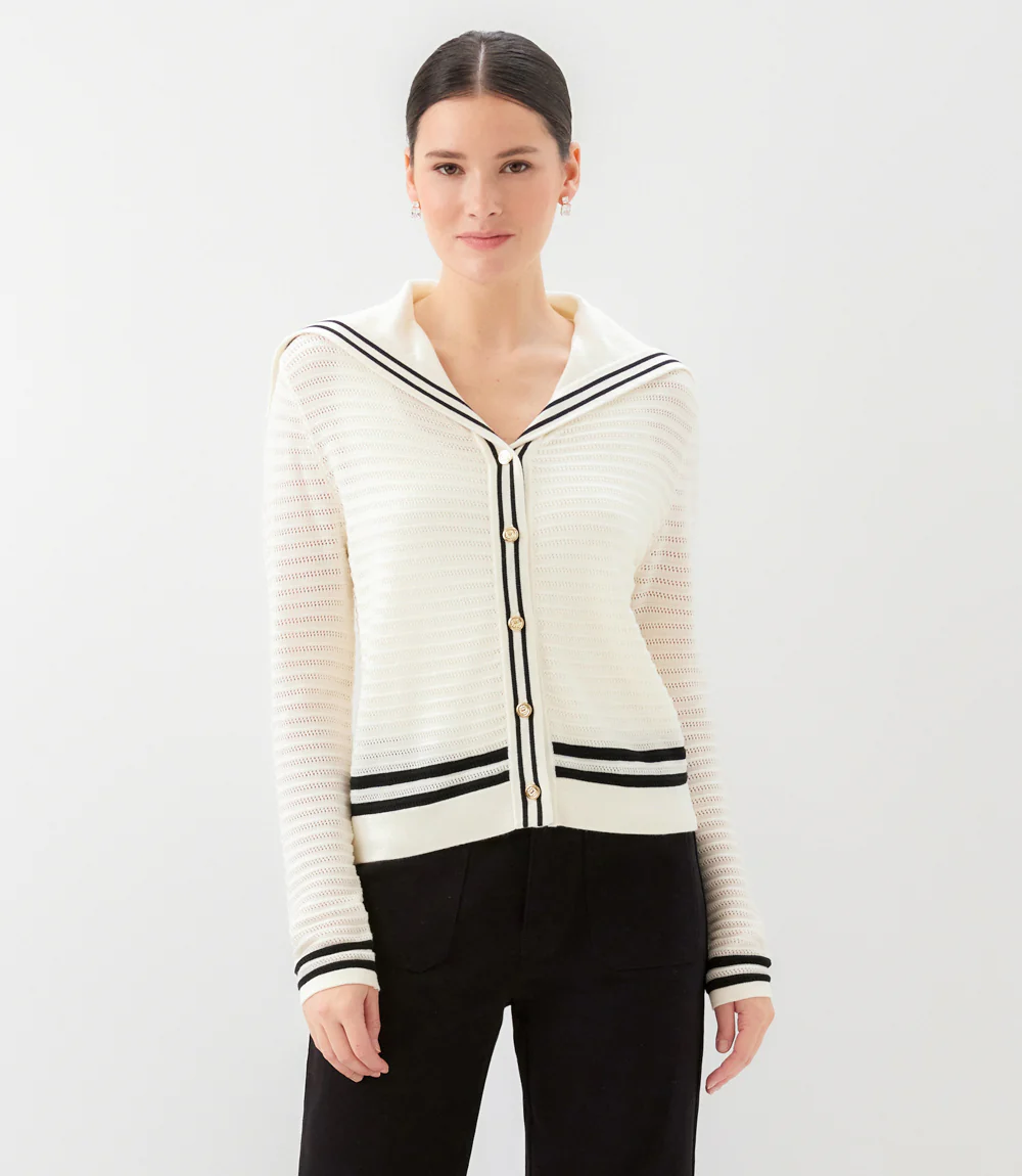 Stripe Sailor Collar Cardigan Sweater - Image 2