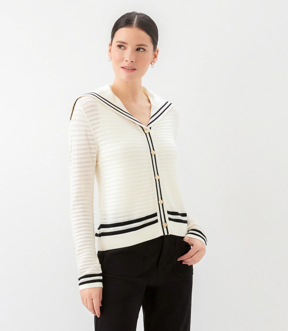 Stripe Sailor Collar Cardigan Sweater - Image 3