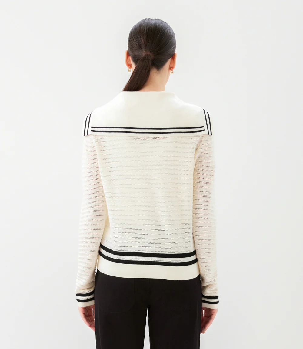 Stripe Sailor Collar Cardigan Sweater - Image 4