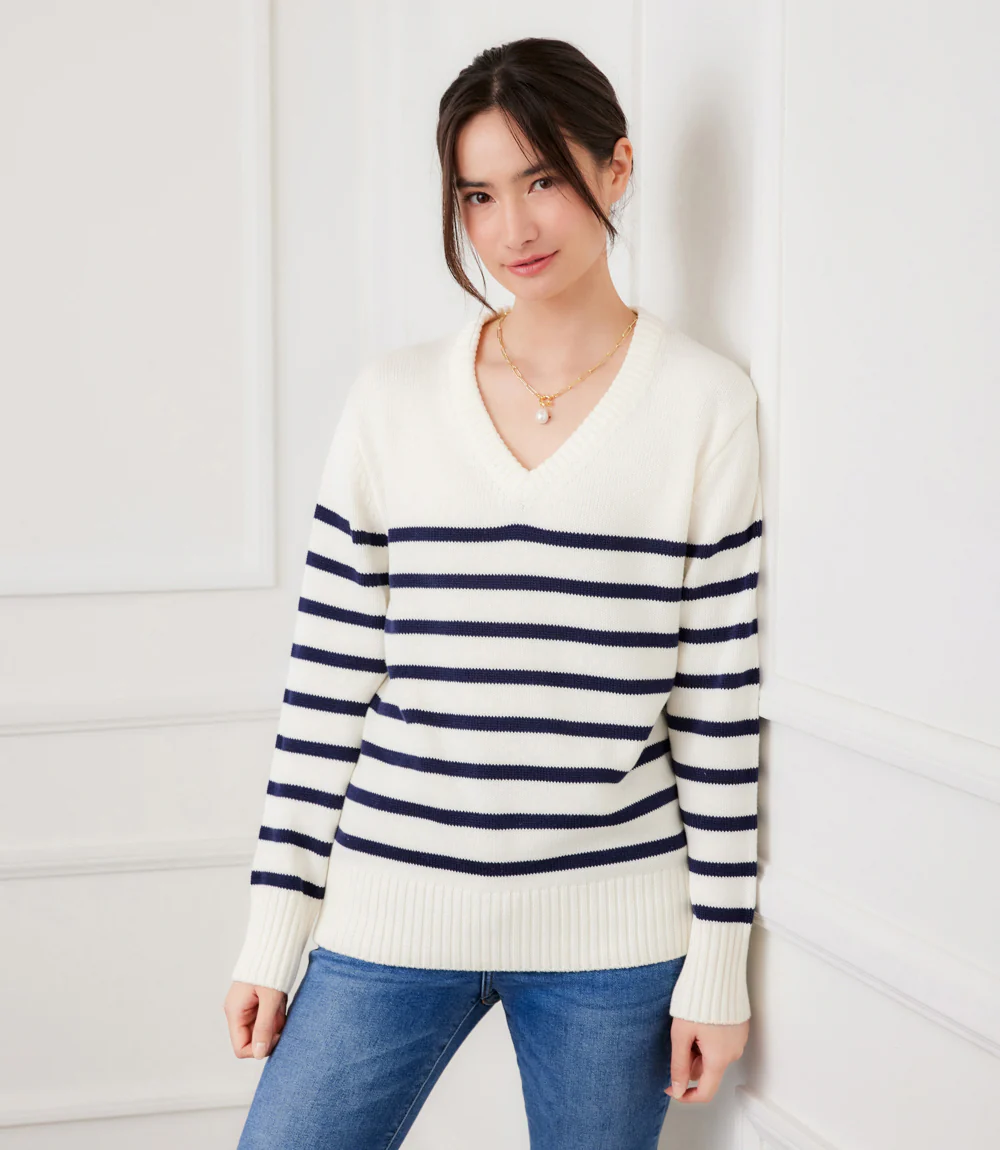 Stripe V-Neck Sweater - Image 2
