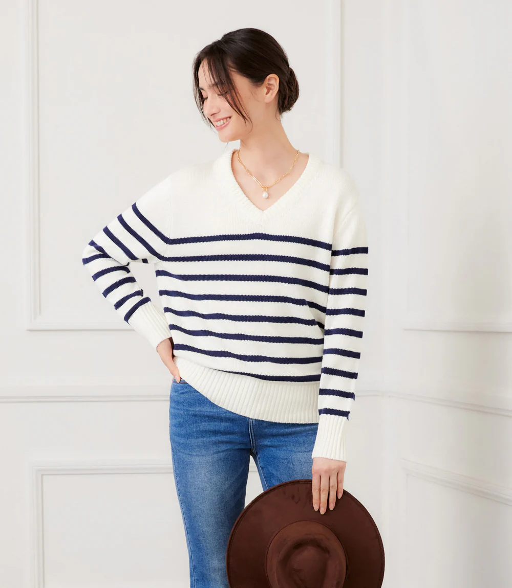 Stripe V-Neck Sweater - Image 6