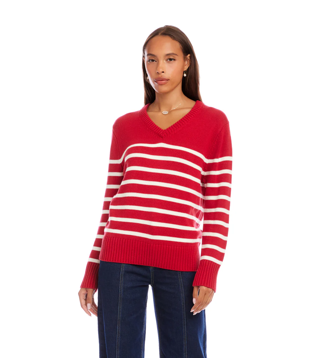 Stripe V-Neck Sweater - Image 3