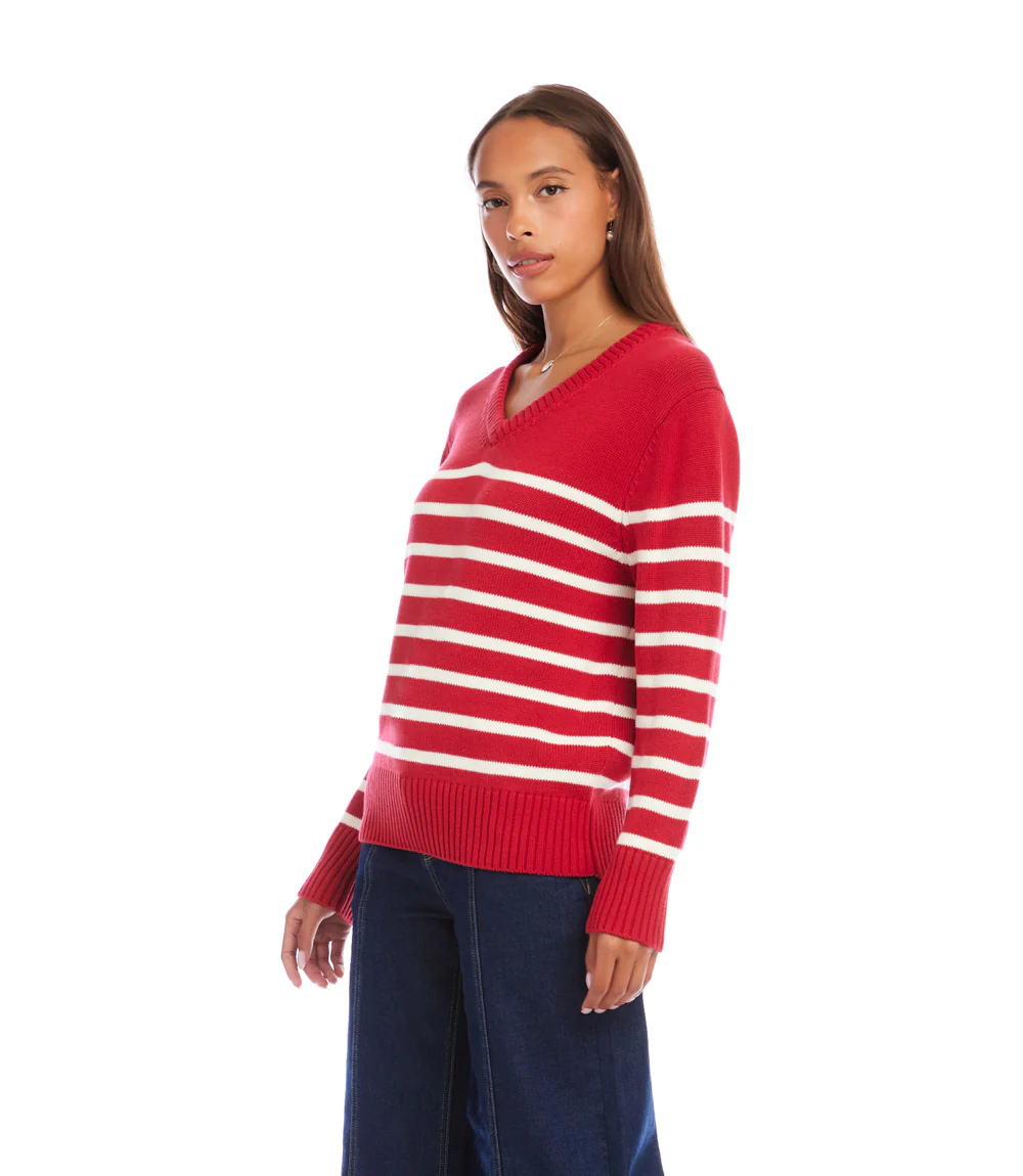 Stripe V-Neck Sweater - Image 4