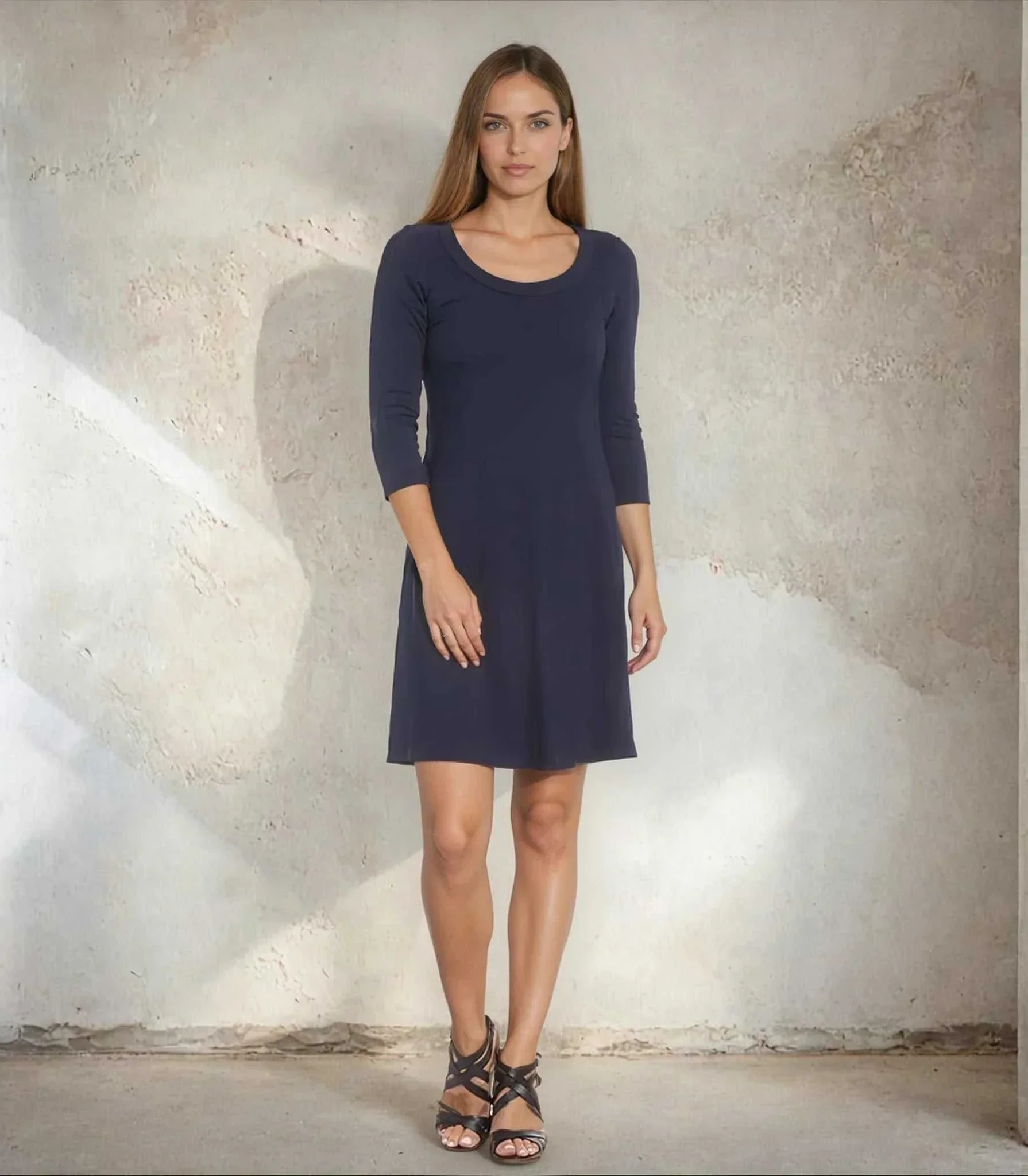 Three Quarter Sleeve A-Line Dress - Image 7
