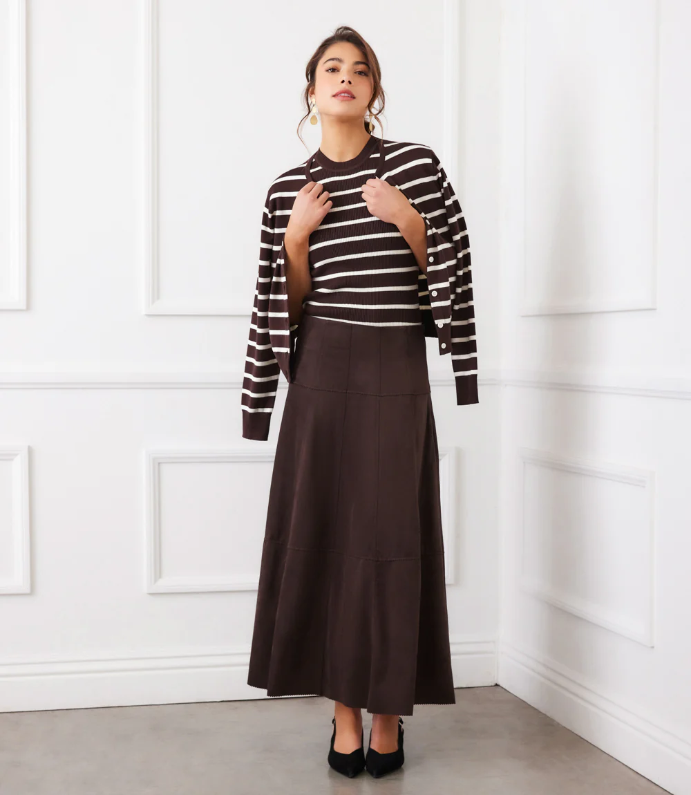 Tiered Faux Suede Midi Skirt - Image 7
