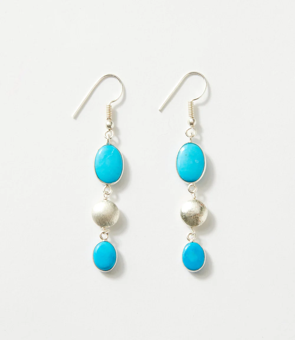 Triple Drop Turquoise And Silver Bead Earrings - Image 2
