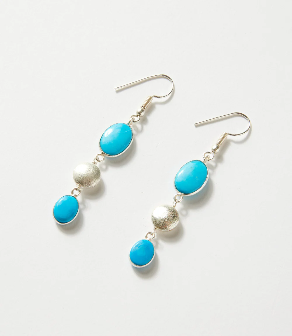 Triple Drop Turquoise And Silver Bead Earrings - Image 3