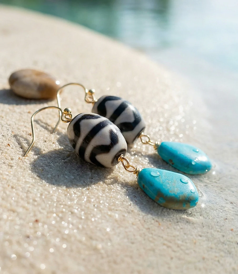 Tulum Blue Golden Drop Earrings
