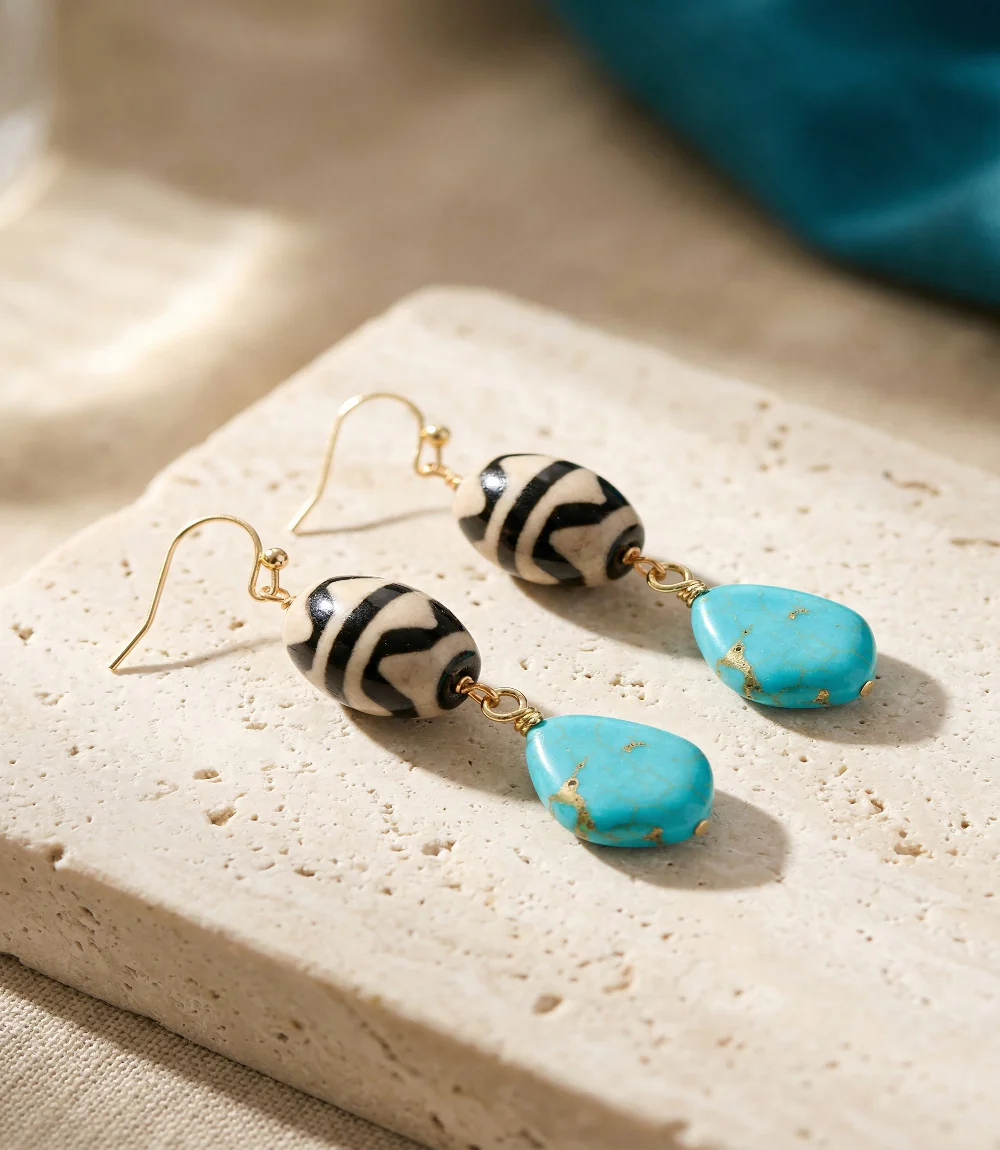 Tulum Blue Golden Drop Earrings - Image 4