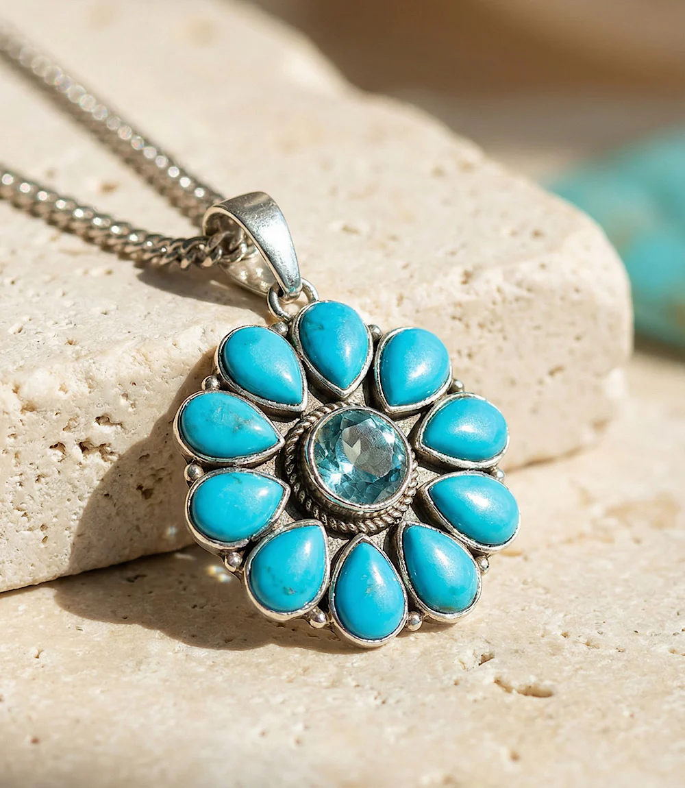 Turquoise And Blue Topaz Pendant Necklace - Image 2