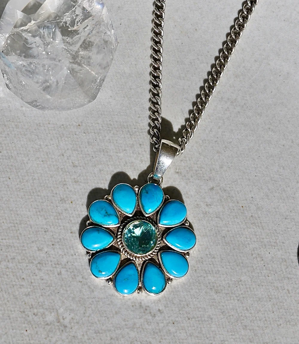 Turquoise And Blue Topaz Pendant Necklace - Image 3