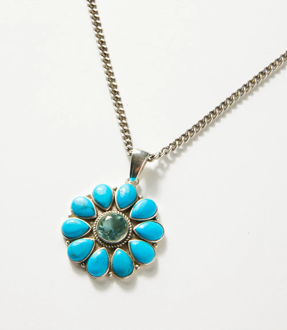 Turquoise And Blue Topaz Pendant Necklace - Image 4