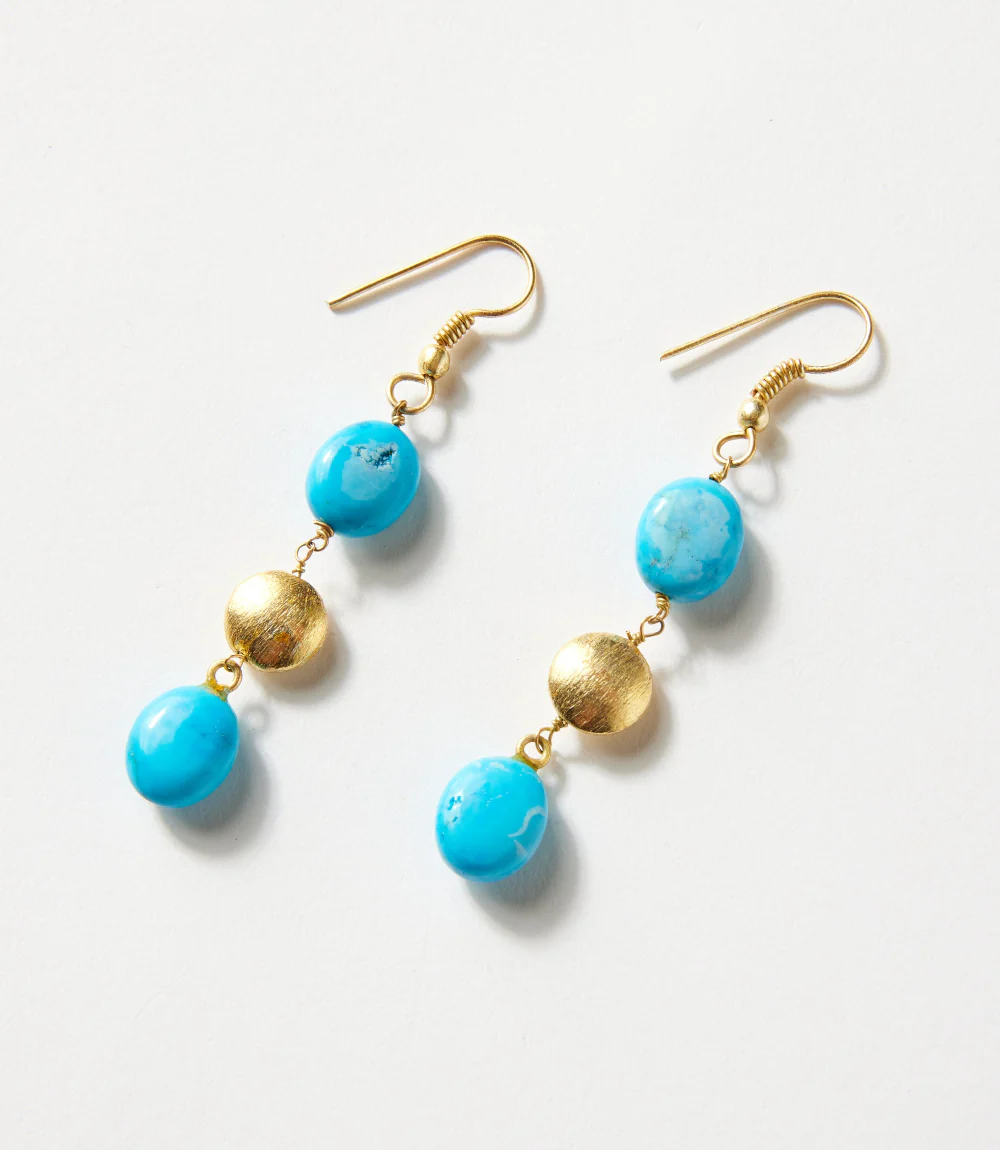 Turquoise And Gold Triple Drop Earrings - Image 4
