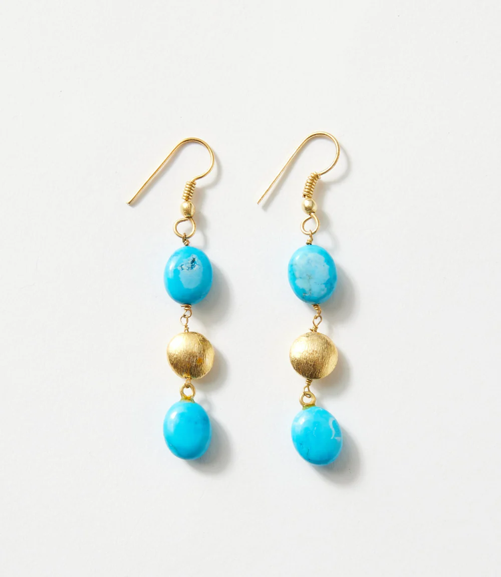 Turquoise And Gold Triple Drop Earrings - Image 7