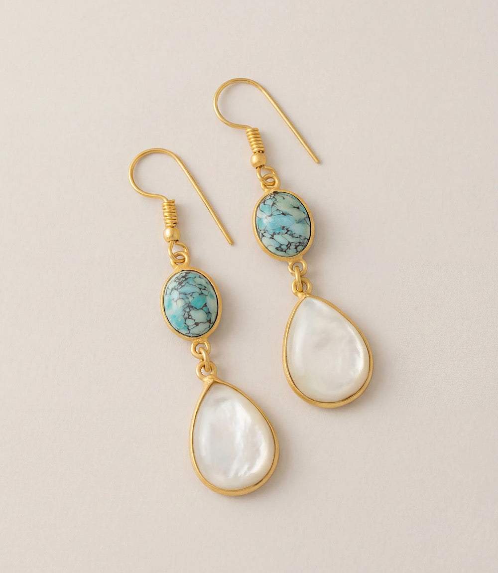 Turquoise And Pearl Teardrop Earrings - Image 3