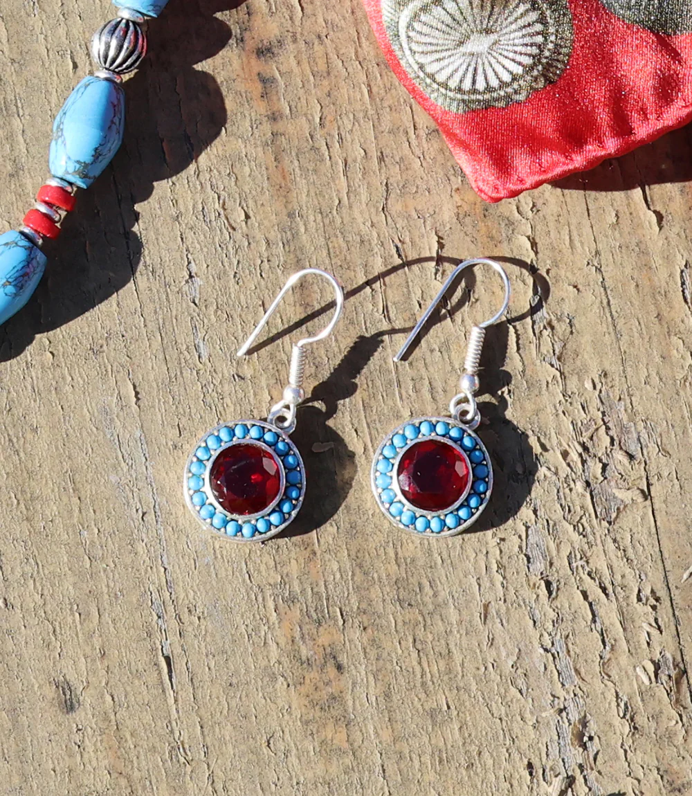 Turquoise And Red Coral Drop Earrings - Image 2