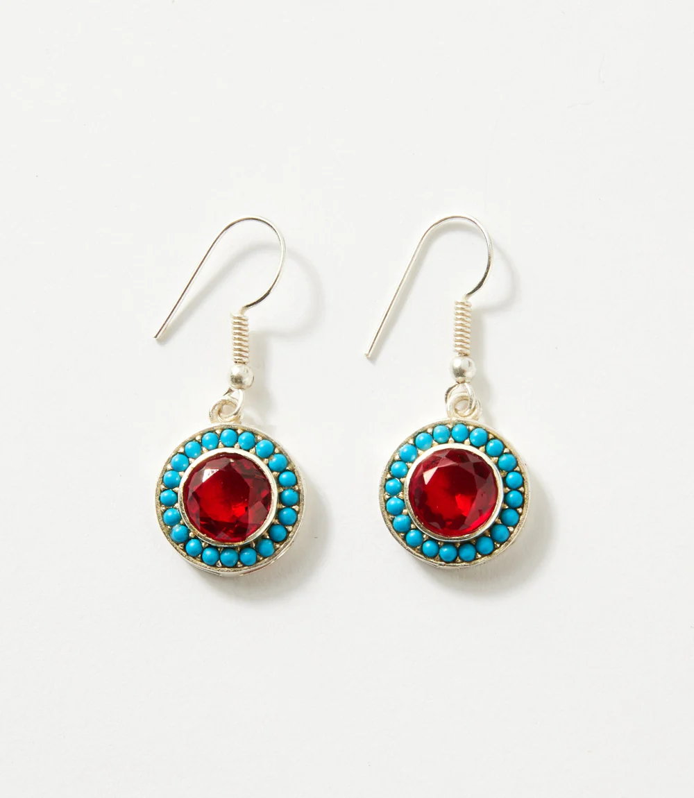 Turquoise And Red Coral Drop Earrings - Image 4
