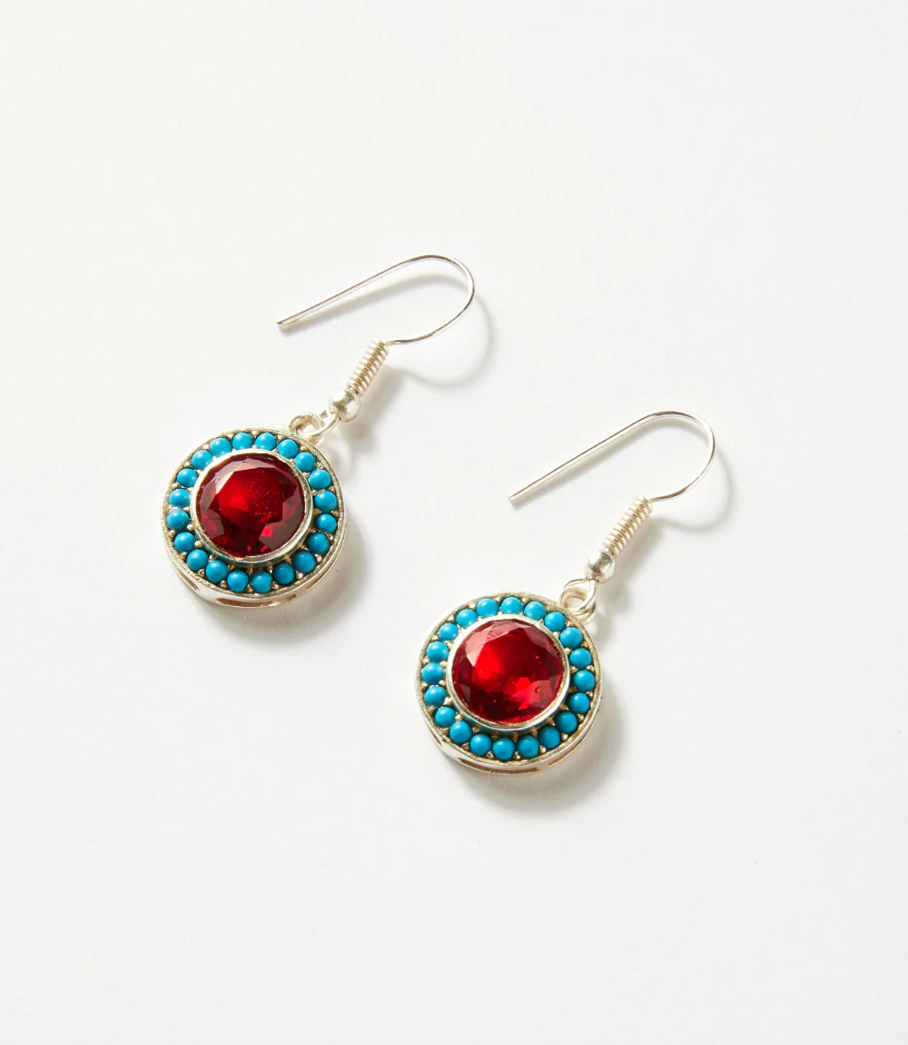 Turquoise And Red Coral Drop Earrings - Image 5