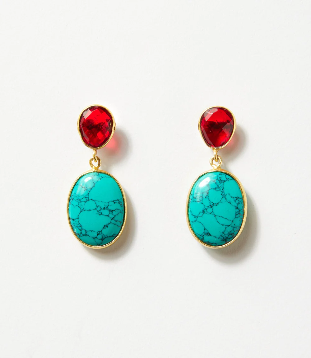 Turquoise And Ruby Crystal Earrings - Image 3