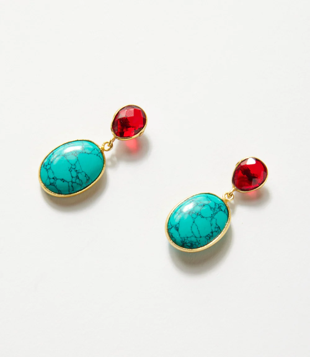 Turquoise And Ruby Crystal Earrings - Image 4