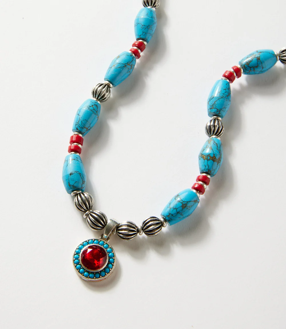 Turquoise And Red Coral Pendant Necklace - Image 2