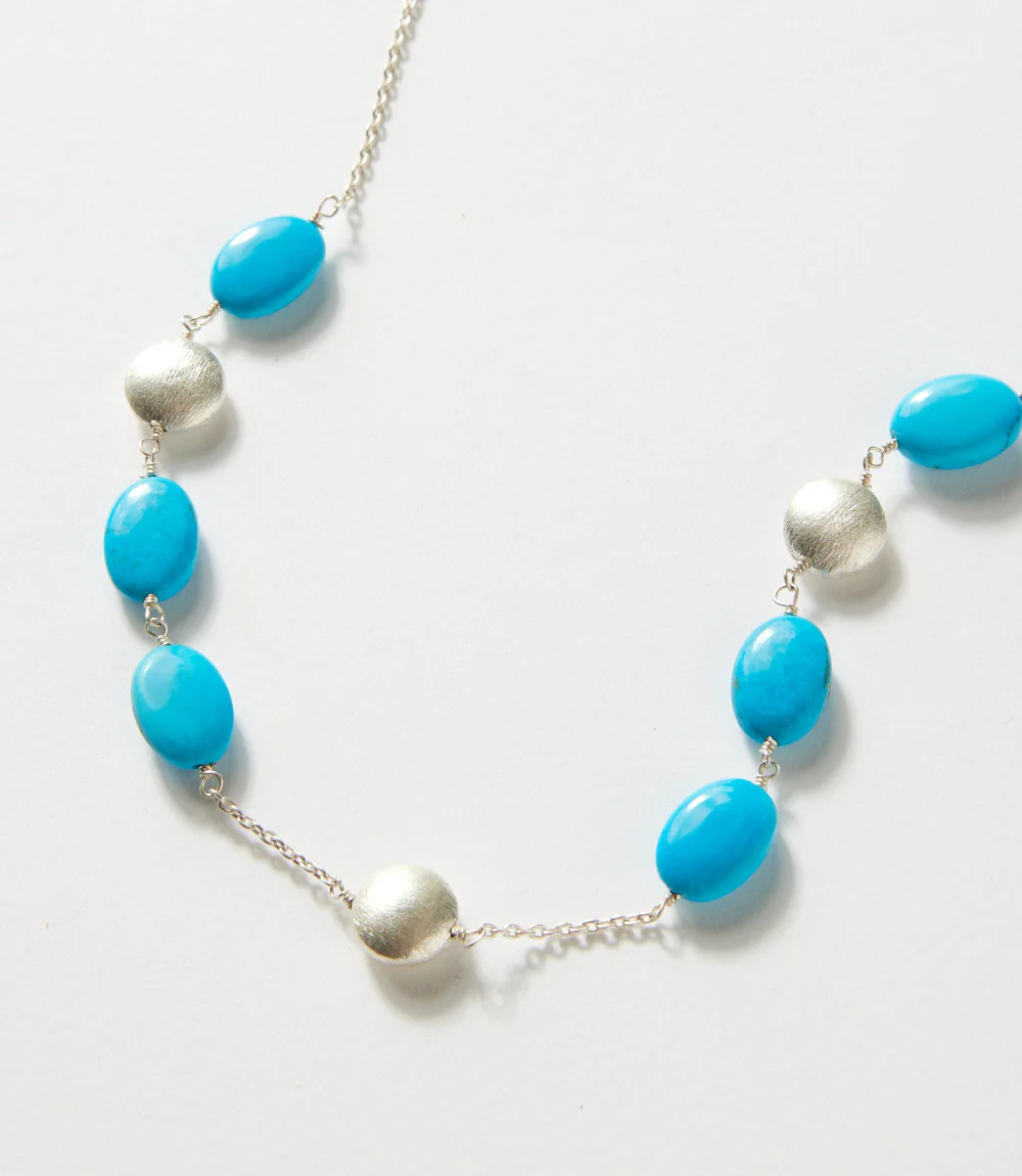 Turquoise And Silver Bead Station Necklace - Image 2