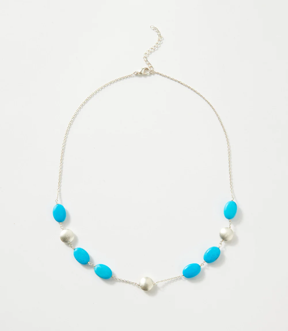 Turquoise And Silver Bead Station Necklace - Image 3