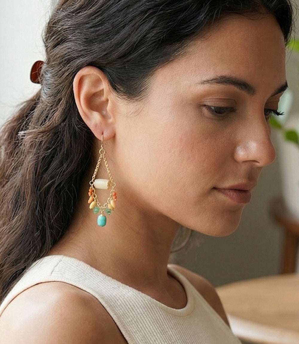 Turquoise Charm Cluster Earrings - Image 2