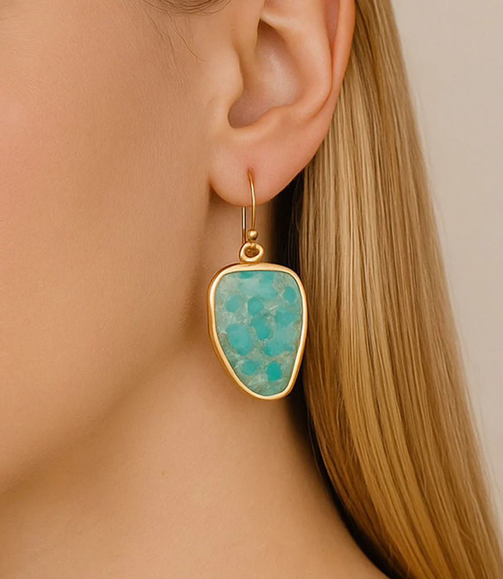 Turquoise Golden Drop Earrings - Image 3